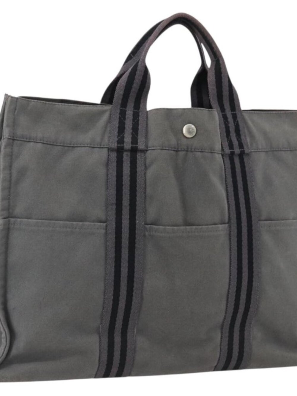 HERMES Fourre Tout MM Hand Bag Canvas Gray Silver Auth ti3711